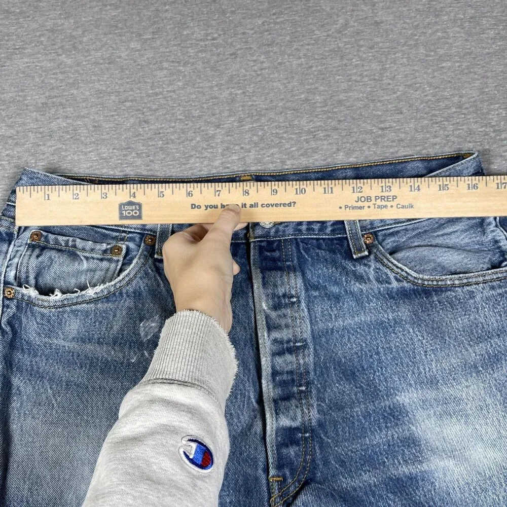 Levi's 501 Jeans Mens 32x30 Blue Wash Straight Button Fly Distressed